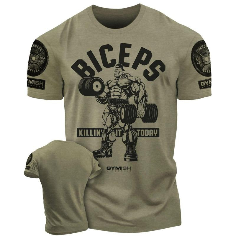 032. BICEPS Killin' It Funny Motivational Workout Gym T-Shirt for Men