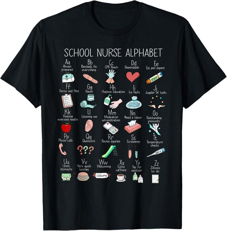 100% Cotton ABC School Nurse Alphabet Nurse Appreciation Nurse Educator T-Shirt