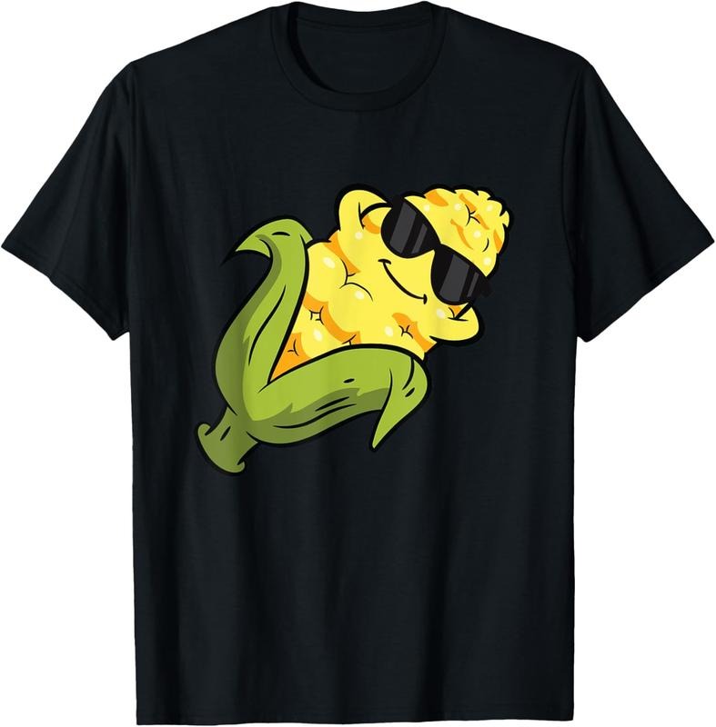 100% Cotton Cute Corn Fruit Relaxing Lazy Corn T-Shirt