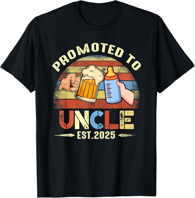 100% Cotton First time Uncle New Dad Promoted to Uncle 2025 T-Shirt
