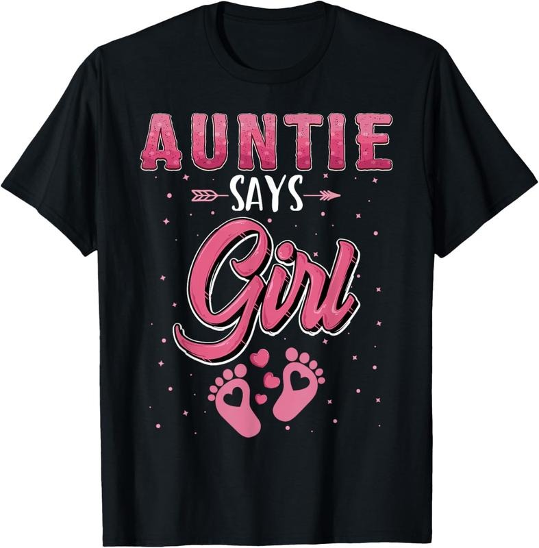 100% Cotton Gender reveal Auntie says Girl matching family set T-Shirt