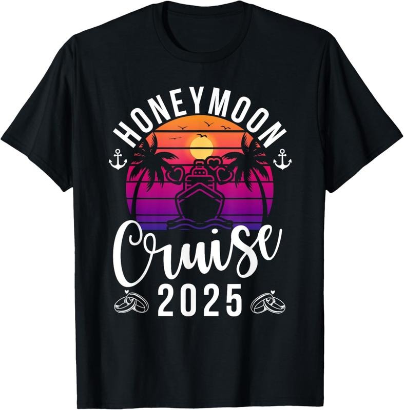 100% Cotton Honeymoon Cruise 2025 Ship Trip Couples Matching Vacation T-Shirt