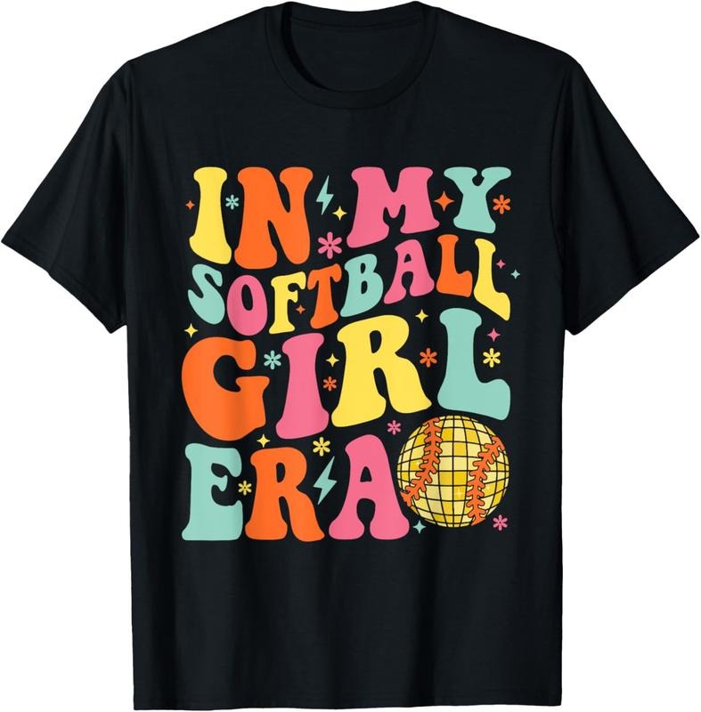 100% Cotton In My Softball Girl Era Retro Softball Shirts For Girl Women T-Shirt