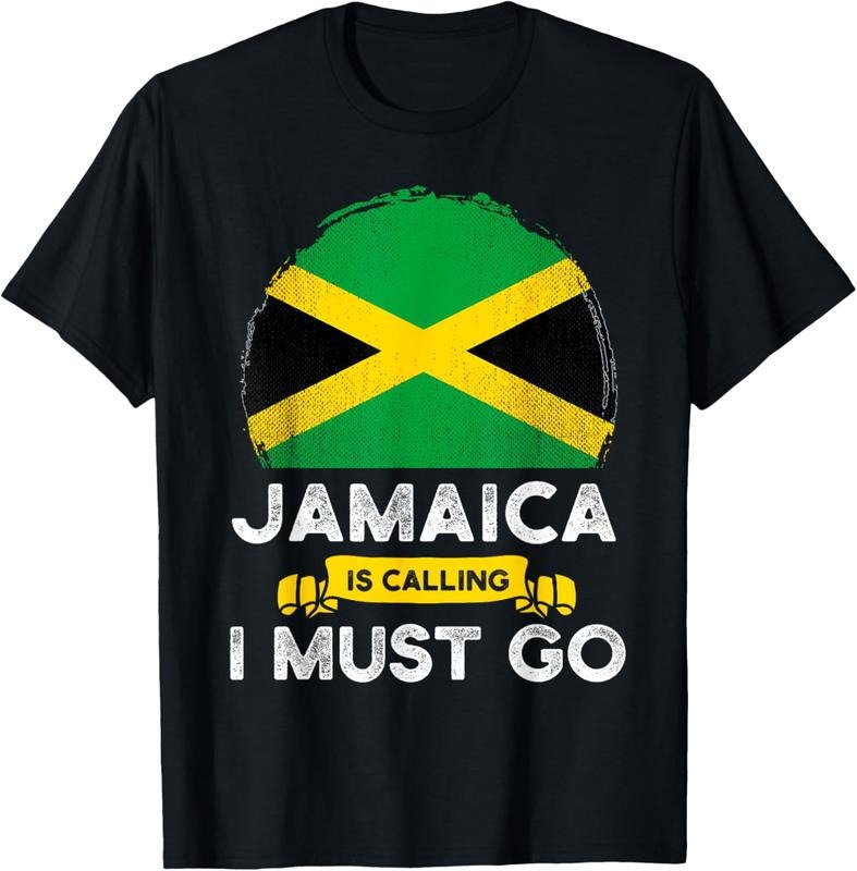100% Cotton Jamaica Is Calling I Must Go Jamaican Heritage Roots Flag T-Shirt