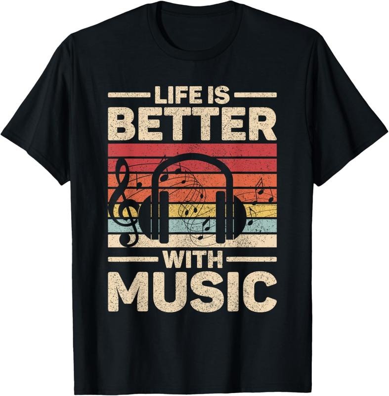 100% Cotton Life Is Better With Music Lover Musician Outfit EDM Music DJ T-Shirt
