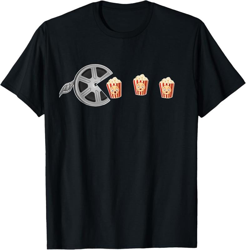 100% Cotton Movie Popcorn Film Reel Movie Night Funny Movie T-Shirt