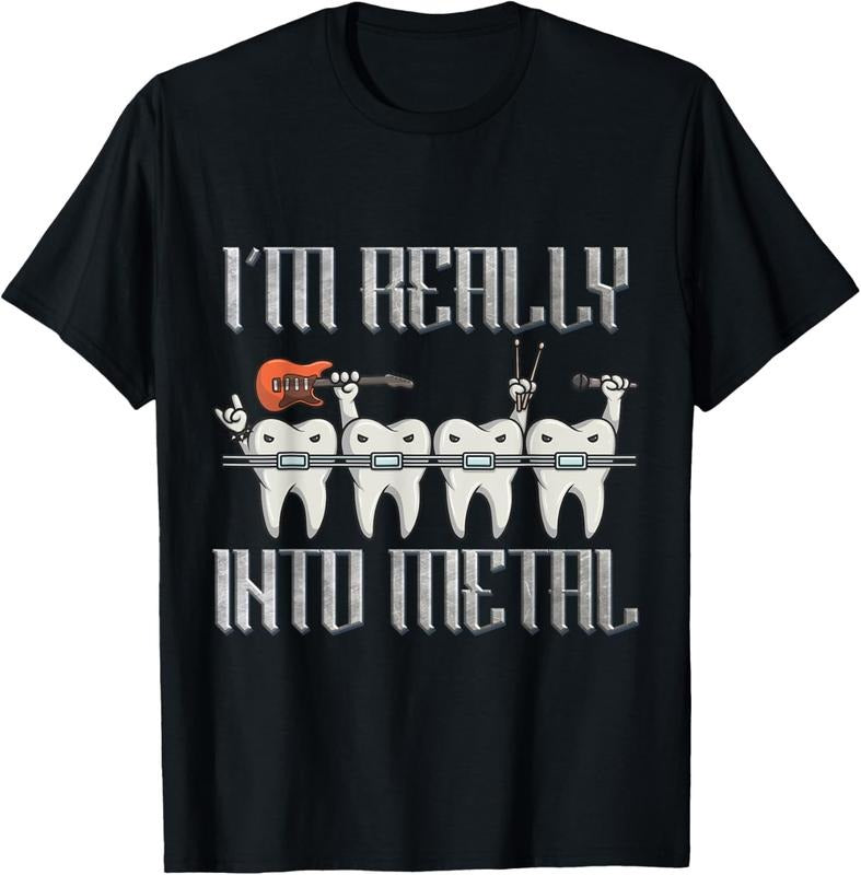 100% Cotton Orthodontist I'm Really Into Heavy Metal Funny Rockin Braces T-Shirt