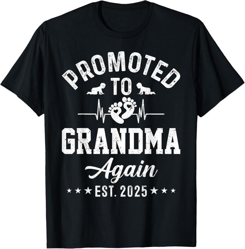 100% Cotton Promoted To Grandma Again Est 2025 Pregnancy Announcement T-Shirt