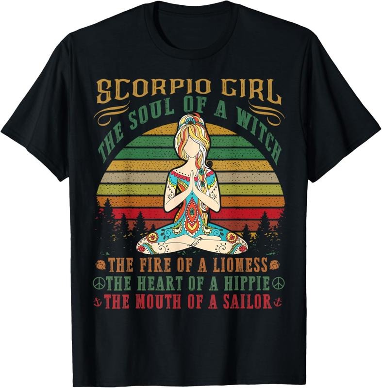 100% Cotton Scorpio Girl Tshirt for Yoga Black Women Birthday Gifts T-Shirt