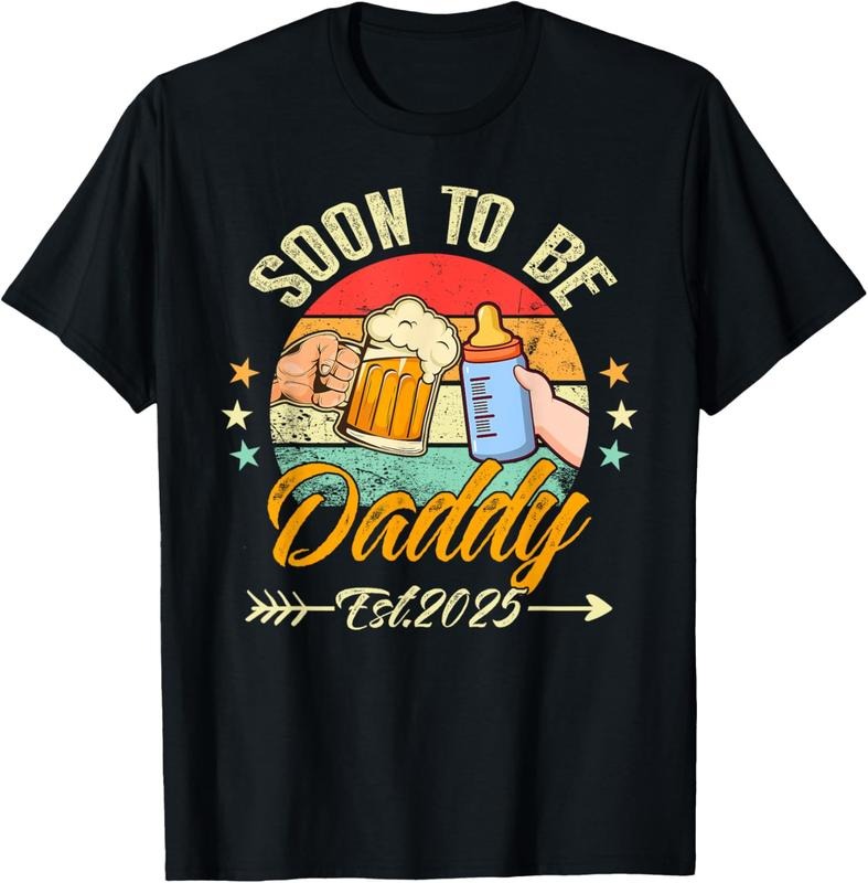 100% Cotton Soon To Be Daddy 2025 First Time Daddy 2025 Retro New Dad T-Shirt