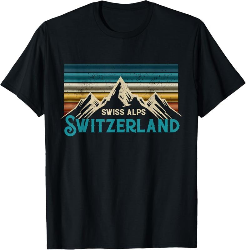 100% Cotton Switzerland Alps Vintage Mountains Swiss Souvenir Gift T-Shirt