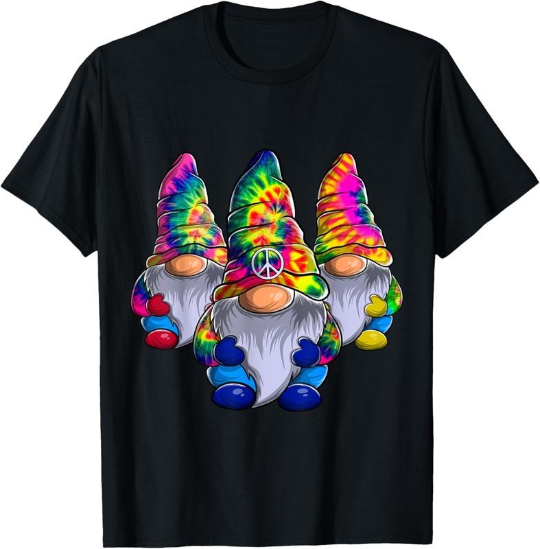 100% Cotton Three Hippie Gnomes Peace Gnome Funny Retro Tie Diy Design T-Shirt