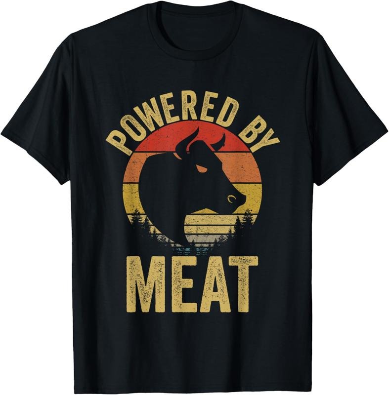100% Cotton Vintage Powered By Meat Carnivore Meat Eater T-Shirt