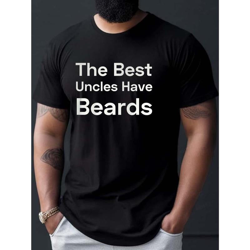 100% cotton T-shirt, THE BEST UNCLE HAVER BEARDS Letters Print Casual Crew Neck Short Sleeves For Men, Quick-drying Comfy Casual Summer T-Shirt For Daily Wear Work Out And Vacation Resorts, As Gift Made in USA