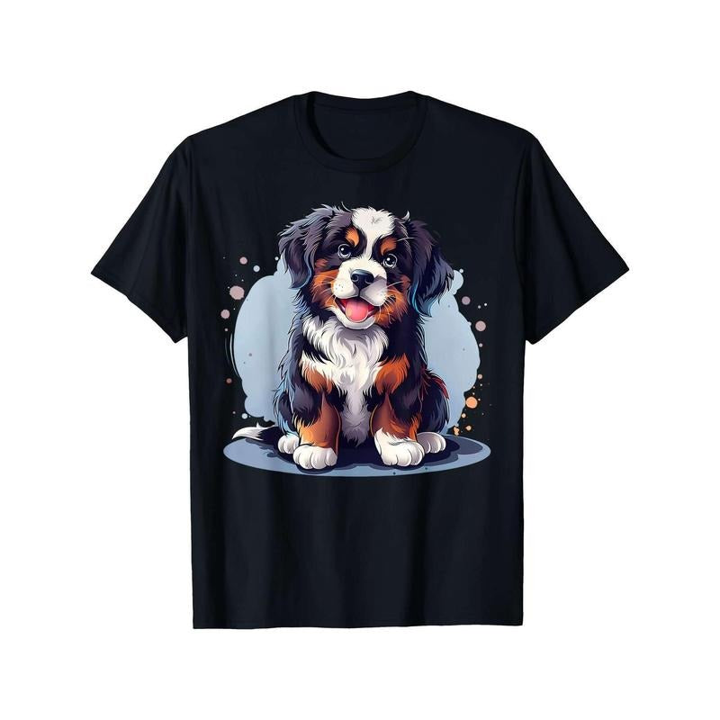 1pc Bernese Mountain Dog Puppy Graphic T-Shirt for Men, 100% Cotton Crew Neck Tee, Casual All-Season Knit Fabric made in usa