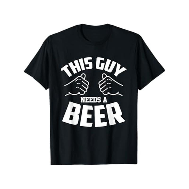 1pc Funny "This Guy Needs a Beer" Cotton T-Shirt for Men - Casual Crew Neck, Loose Fit, All-Season Knit Fabric with Slight Stretch, Perfect for Alcohol Lovers, Ideal for Christmas, Valentine'S Day, and Black Friday Gifts made in usa