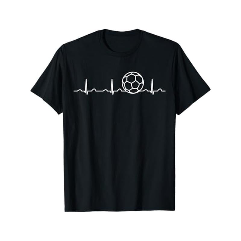 1pc Men'S Casual Cotton T-Shirt with Football Player Heartbeat Print, Round Neck, Knitted Fabric, Elasticity, Comfort Fit for All Seasons made in usa