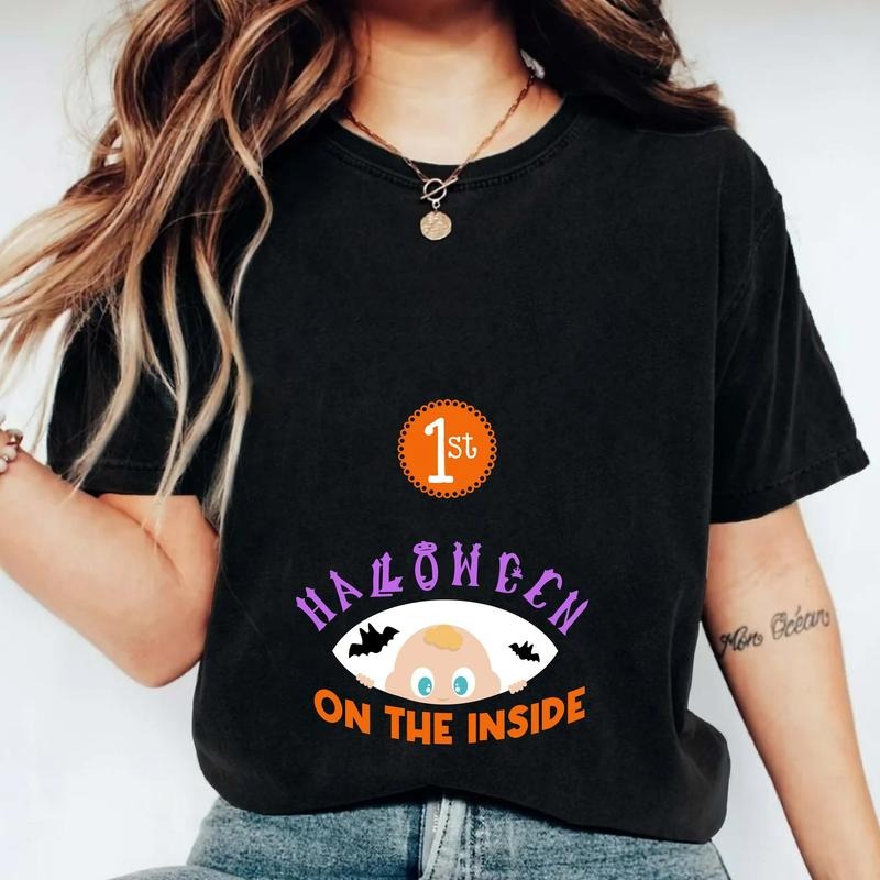 1st Halloween On The Inside T-Shirt, Halloween Baby Announcement Shirt, Pregnant Wife Halloween Gift Tee, New Mom To Be Tee