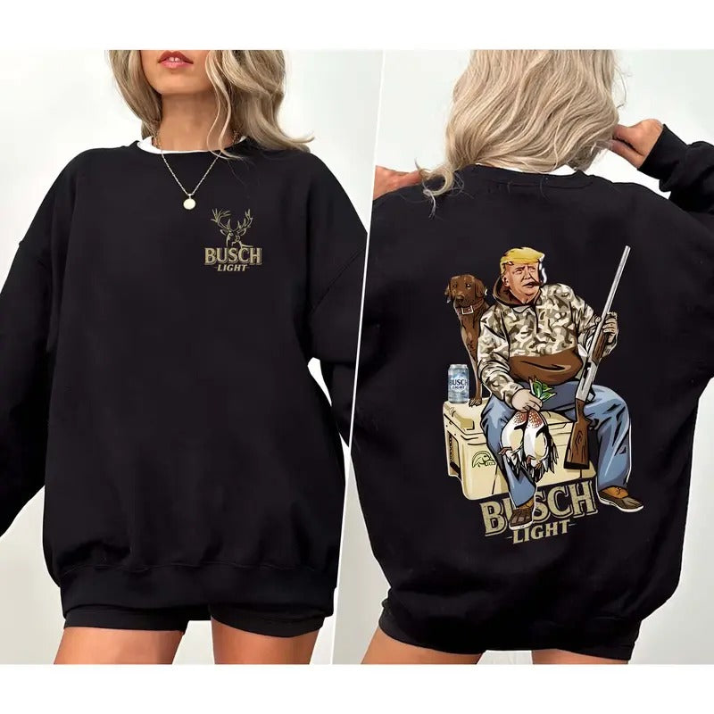 2 Sides Hunter Trump With Busch Light Beer 2 Siders Sweatshirt, Trump and Your Hunt Dog Sweatshirt, Ideal for Duck Hunting Season, Sweatshirt for Men, for Women