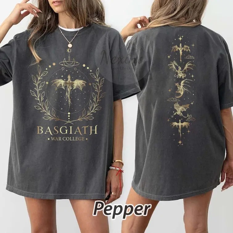 2 slides, Basgiath War College tshirt, Fourth Wing Shirt, Dragon Rider Shirt, Rebecca Yoros, Fourth Wing, Violet Sorrengail, Crewneck Cotton Womenswear Womenswear