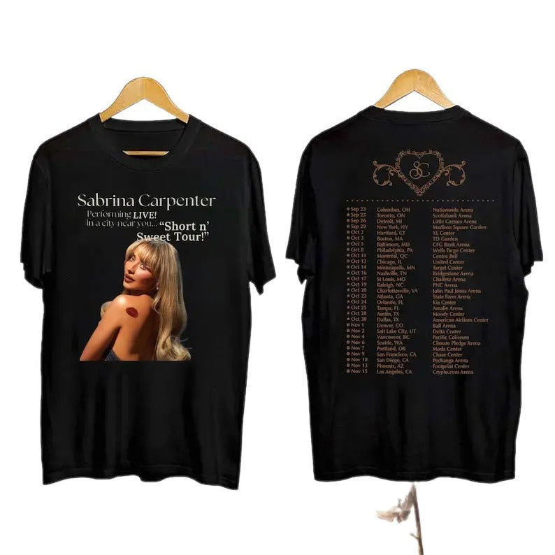 2024 Sabrina Carpenter Short N Sweet Tour Shirt, Sabrina Carpenter 2024 Concert Tee Collar Streetwear Tshirt