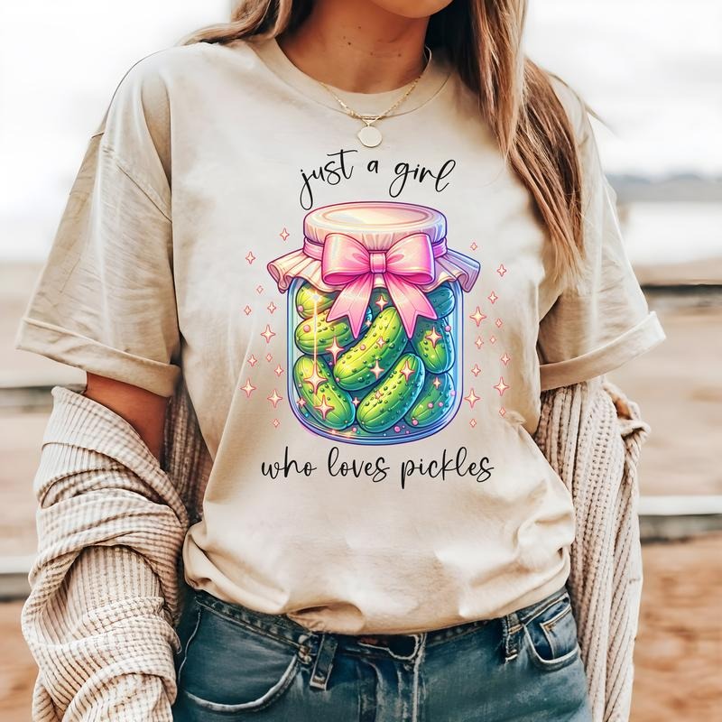 #213 - Just a Girl Who Loves Pickles Pickle Jar - Print Unisex Crew neck Tee T-shirt