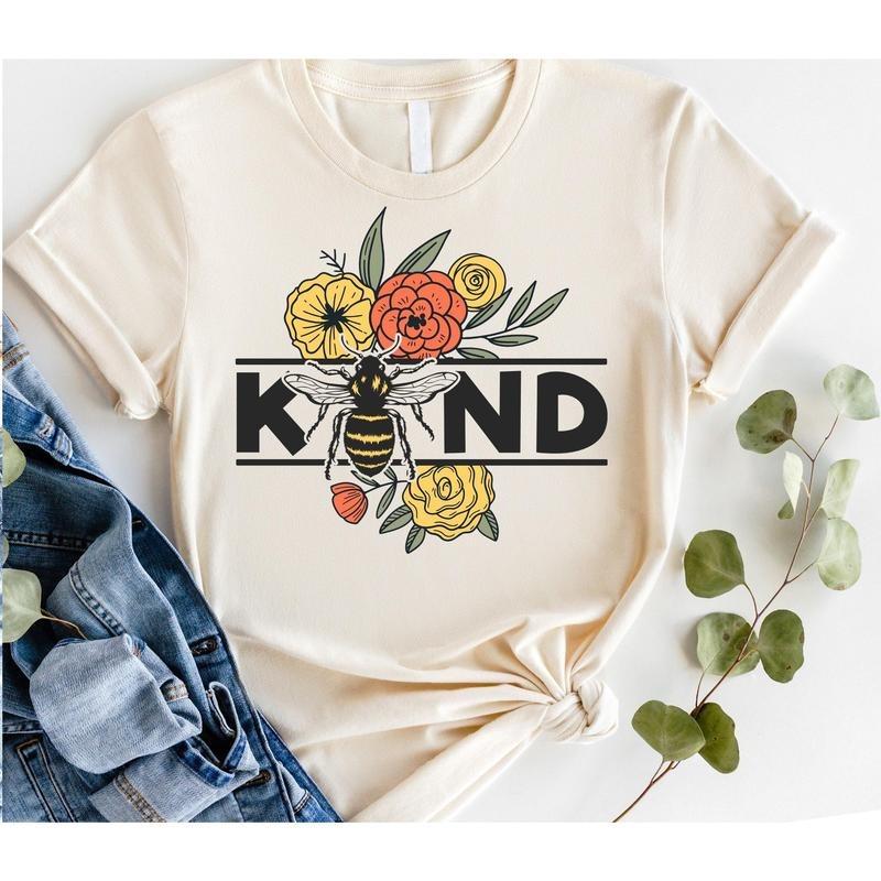 #256 - BEE Kind Flowers Floral Print Unisex Crew neck Tee T-shirt