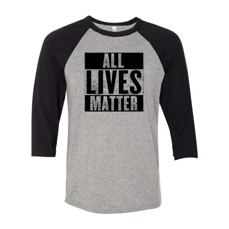 All Lives Matter 3/4 Sleeve Raglan Baseball T-Shirt Casual Crewneck