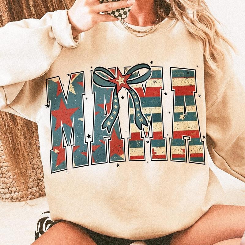 4Th Of July Mama Coquette Bow Shirt, American Girl Shirt, Mama Mini Shirt, Star And Stripe Shirt, Memorial Day Shirt, Usa Shirt, American Mama Shirt