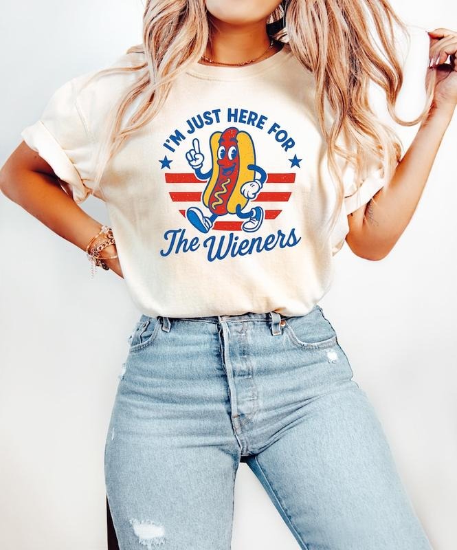 4th of July Just Here For The Wieners T Shirt, Funny Hot Dog Shirt, Independence Day T Shirt, Retro America Patriotic Weenies Shirt