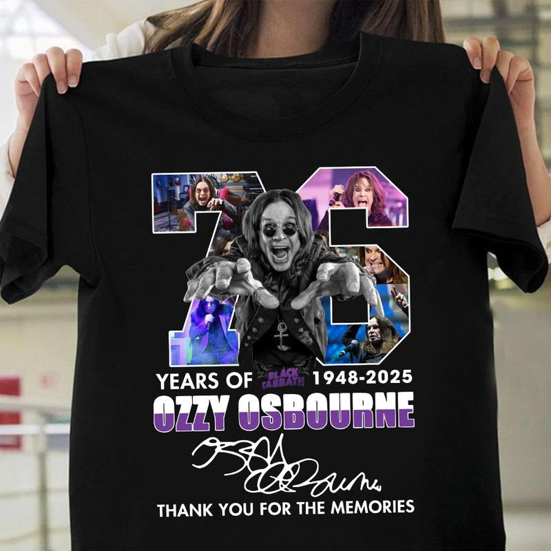 76 Years Of Black Sabbath Ozzy Osbourne 1948 - 2025 Signature Thank You For The Memories T-shirt Sweatshirt Hoodie, Paranoid Ozzy Rock legend Ozzy
