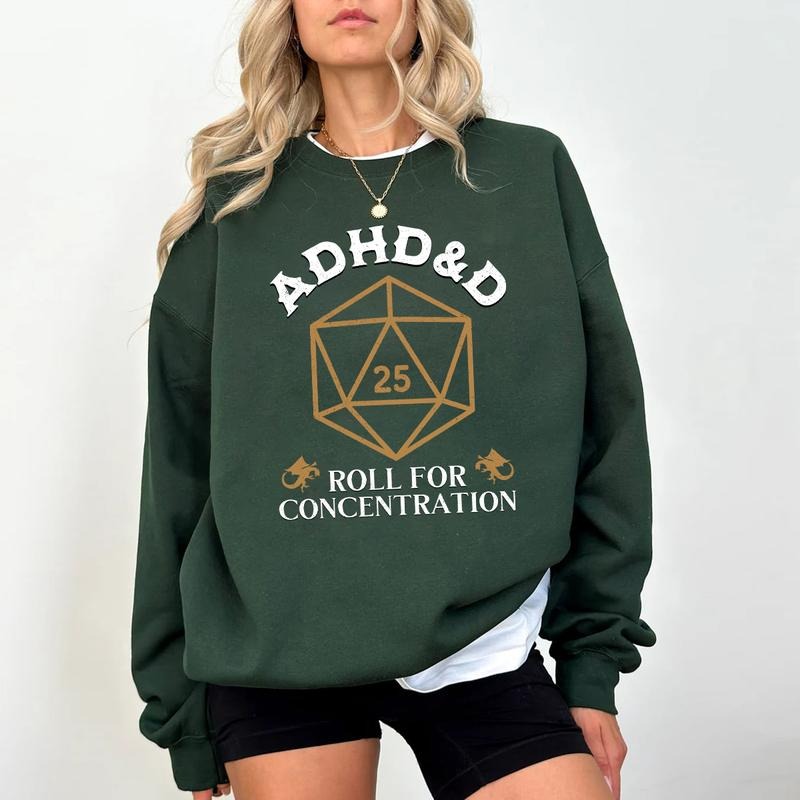 ADHD&D Roll for Concentration Sweatshirt, Dungeons and Dragons Dnd T-shirt, DnD Vintage Tee, ADHD Unisex shirt, DnD Shirt, RPG Gift, Dungeons Master Sweatshirt, D20 Shirt