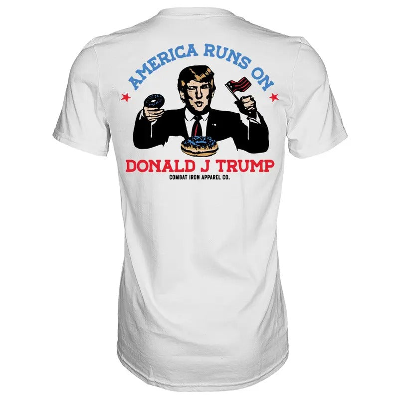 AMERICA RUN'S ON DONALD J. TRUMP MEN'S T-SHIRT, HUMOR SHIRTS, FUNNY TEE SHIRT