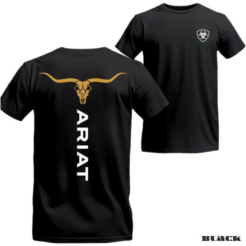 ARIAT T-Shirt - Gold Bull Skull Design, Suitable for Both Men and Women, Breathable Material, Easy to Pair with Various Outfits.