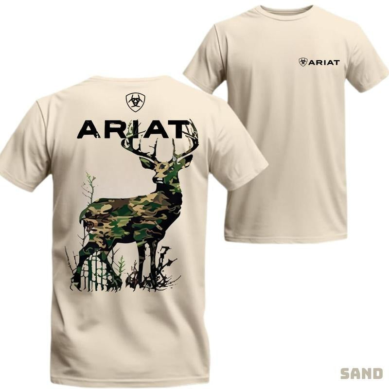 ARIAT T-Shirt - Unique Design Featuring a Deer with Camouflage Pattern, Suitable for Both Men and Women, Breathable Fabric, Easy to Combine with Various Fashion Styles. Menswear Top