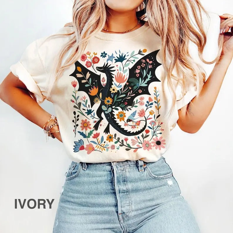 Abraxos t-shirt, Fantasy bookish Merch, Floral Abraxos tshirt, Book Lover tshirt, Fantasy Dragon shirt, Book Shirt, Fantasy Book Lover Shirt