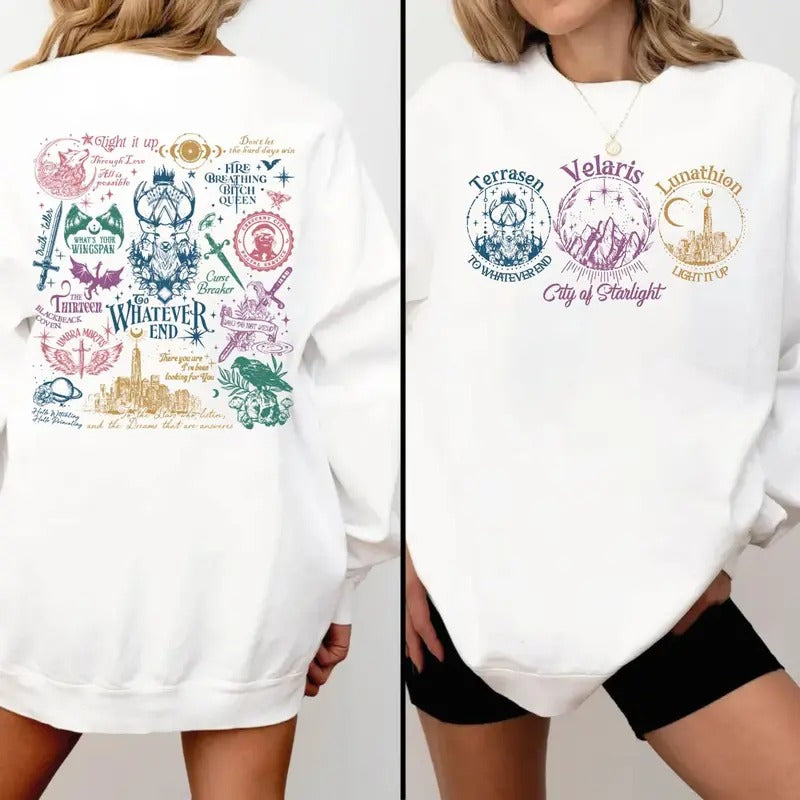 Acotar Sweatshirt. Throne Of Glass Shirt, Fireheart Terrasen, To Whatever End Shirt, Manon Blackbeak Throne Of Glass, Unisex Sweater Pullover Tee