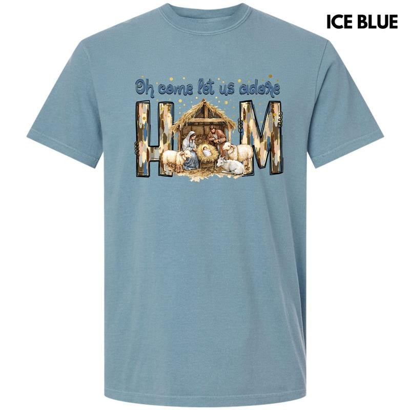 Adore Him Nativity Scene Comfort Colors T-Shirt 'NLB