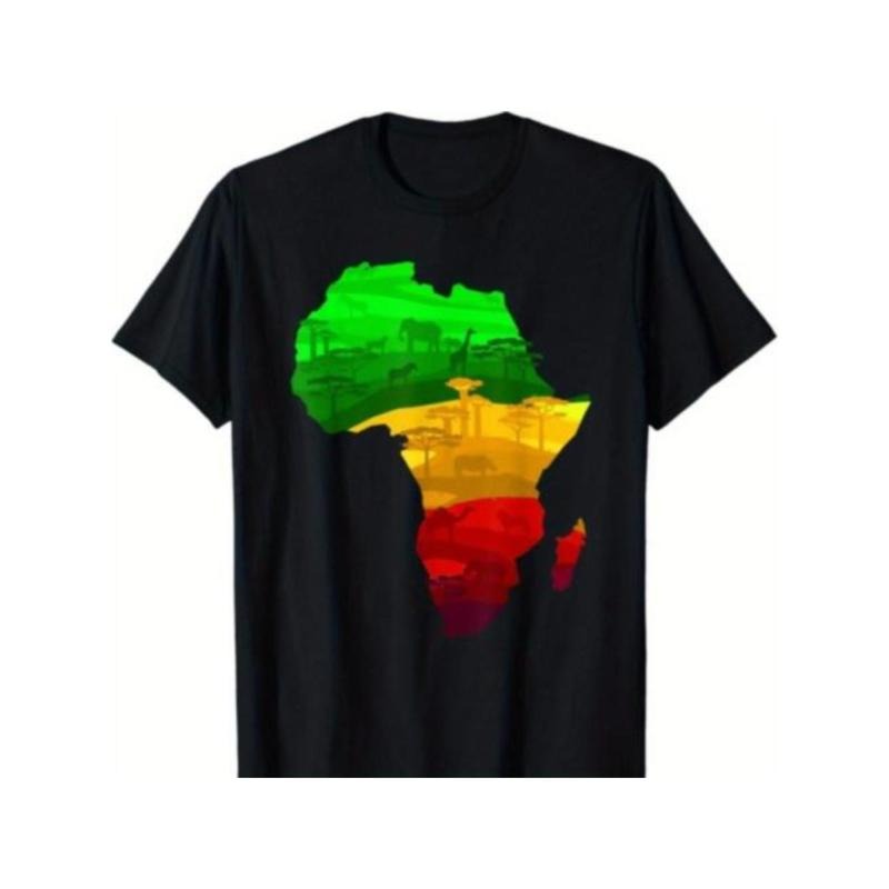 Africa Map Green Yellow Red Proud African Pride Juneteenth T-Shirt Made in USA