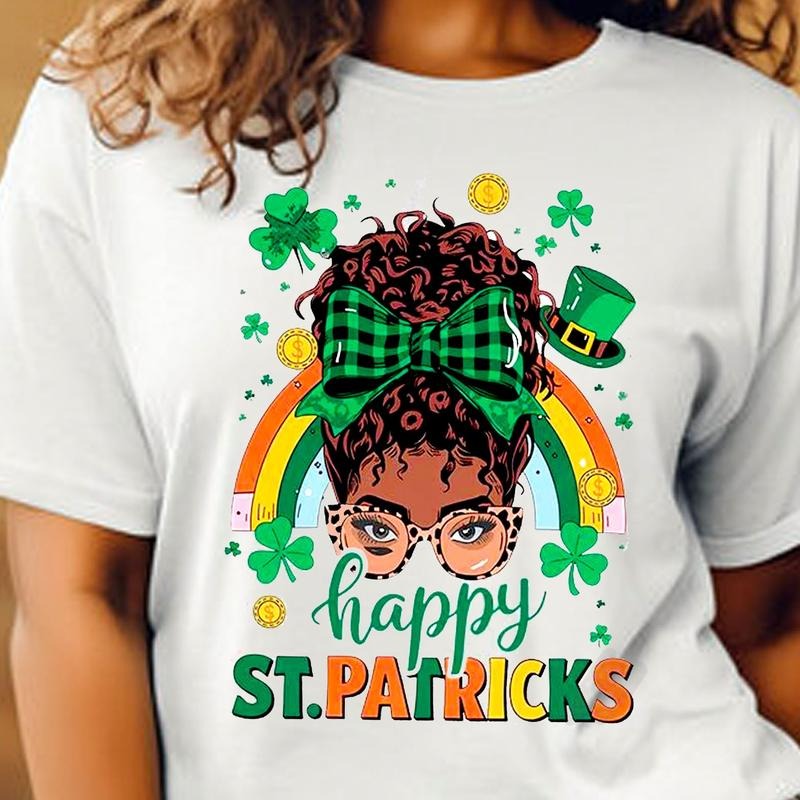 Afro Girl Messy Bun St. Patrick's Day Shirt, Black Girl Magic Tee, Lucky Black Women St Patrick Day Gift