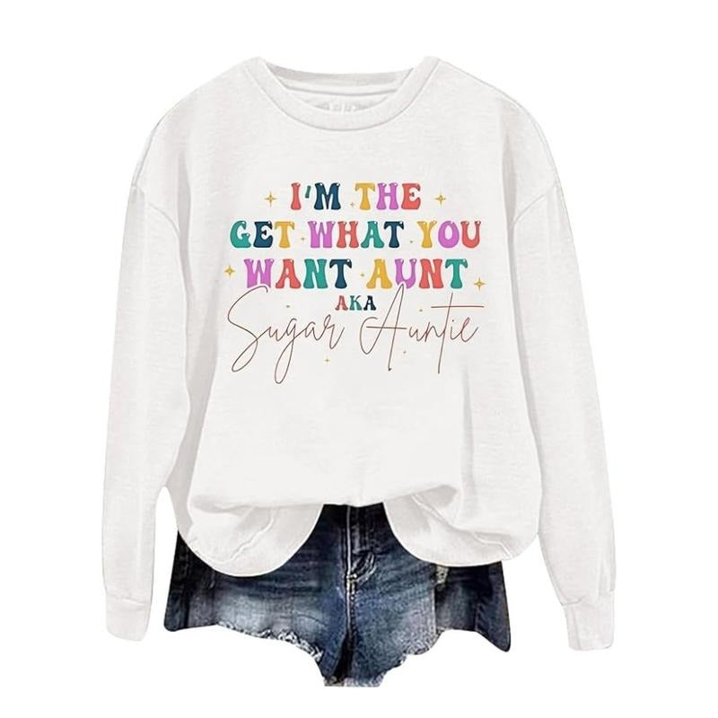Aka Sugar Auntie, Funny Sweater Casual Street Style Fleece Fabric Crewneck Pullover Sweatshirt Tops Trendy for Women for Men, Perfect Gifts
