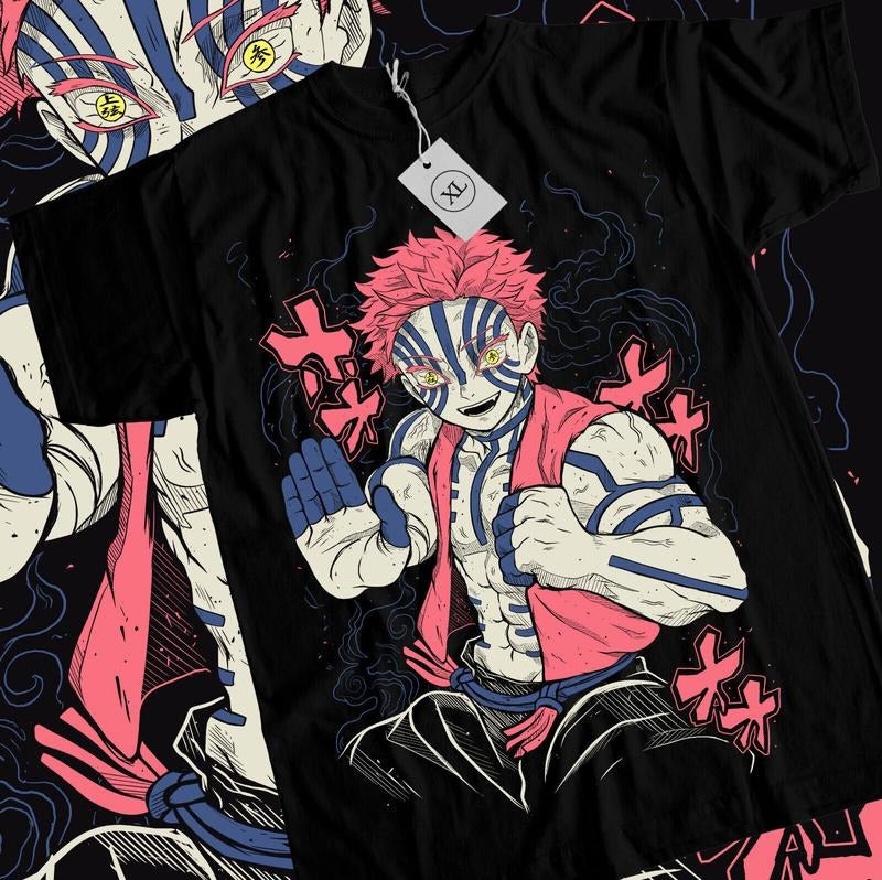 Akaza Kimetsu no Yaiba T-Shirt S-4XL Demon Slayer Tanjiro Unisex Black Tshirt Tshirt S-4XL
