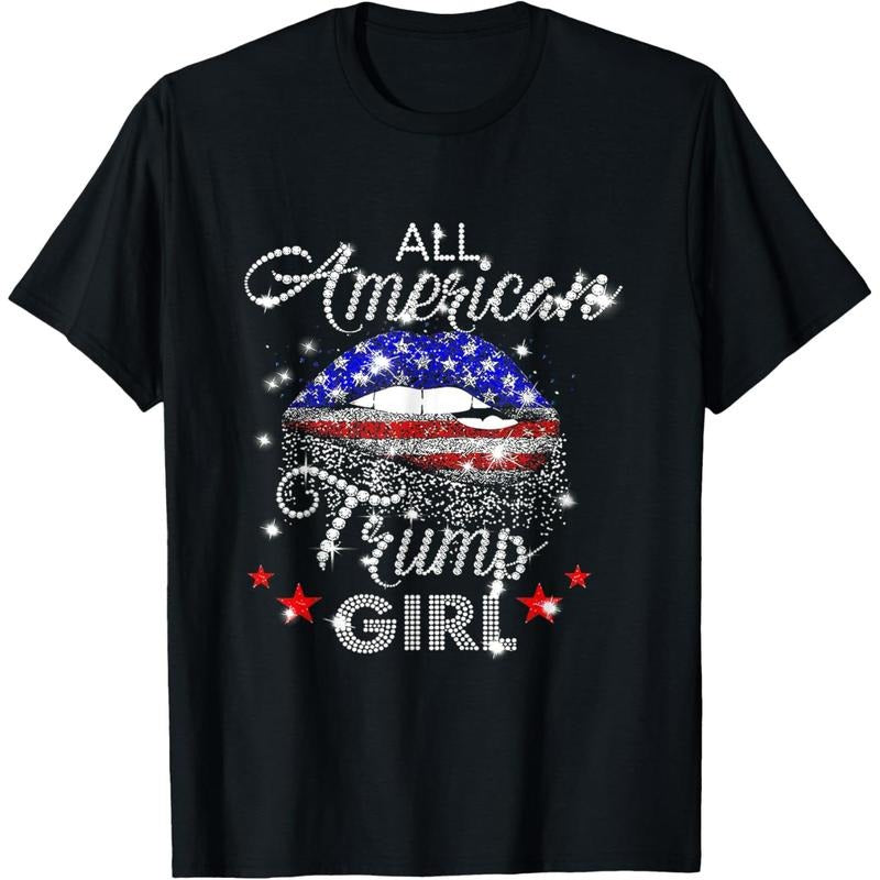 All American Trump Girl Mouth Diamond T-Shirt made in usa