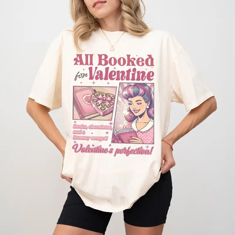 All Booked for Valentines Comfort Colors Shirt, Teacher Valentine Shirt, Valentine's Day Tee, Book Lover T-Shirt, Bookish Gift