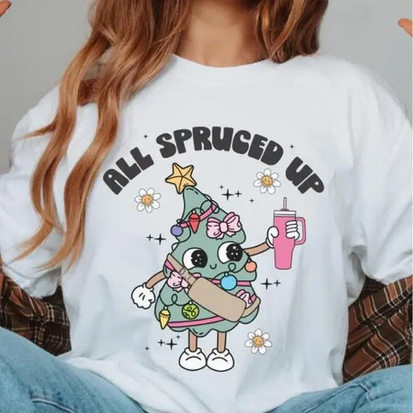 All Spruced Up ~ Unisex Apparel Relaxed Fit Printed in the USA Clothing Womenswear Casual and Comfortable Cotton Crewneck