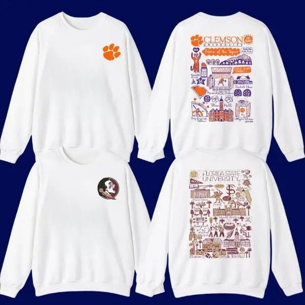 All Team Football NCAA White Sweatshirt, Unisex Sweatshirt 2 Sided, University Sweatshirt For Men For Women