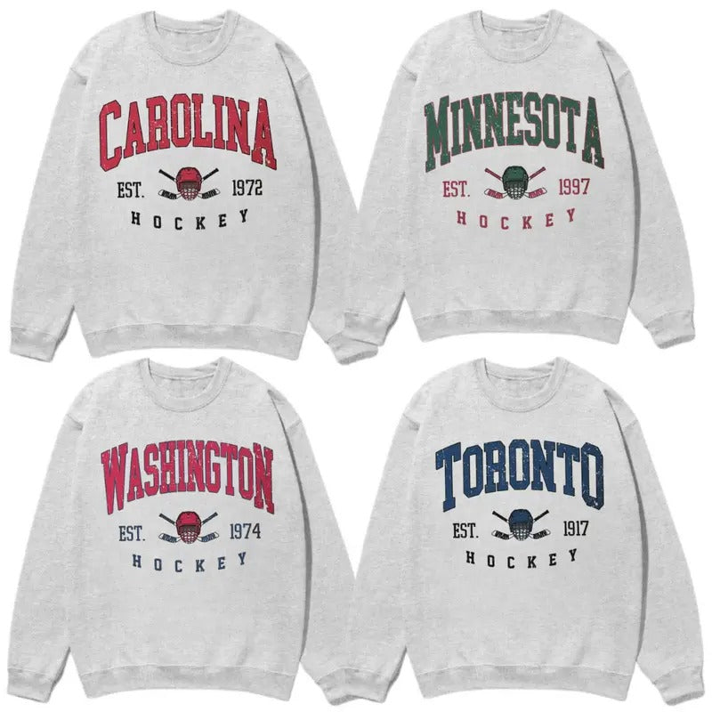 All Teams Hockey Retro Style Sweatshirt, Ash Grey Sweatshirt, Retro Hockey Sweatshirt, Fan Gifts Sweatshirt, Vintage Graphic Sweatshirt