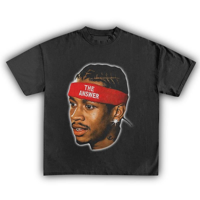 Allen Iverson Graphic Tee Shirt The Answer Big Face Vintage Basketball Shirt for Men Women Streetwear Menswear Top