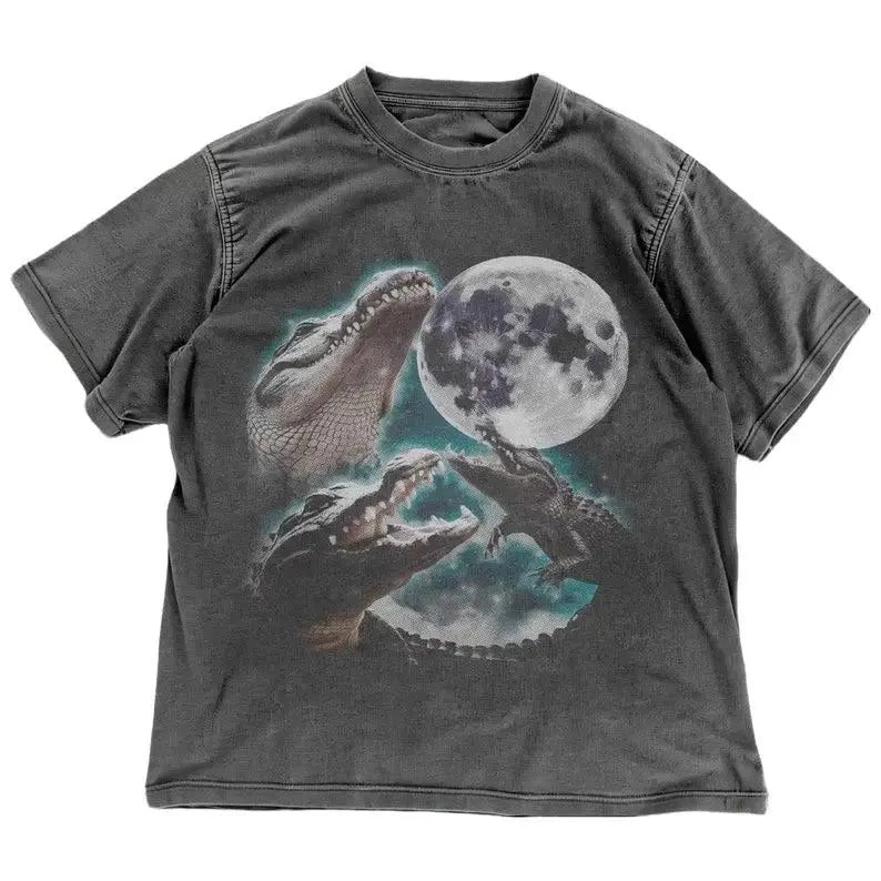 Alligator Y2K Moon T-Shirt | Celestial Vintage Graphic Tee | Retro Crocodile Shirt | Moonlight Reptile Shirt | Unisex Wildlife Shirt 100% cotton