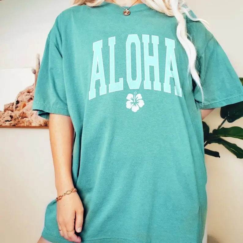 Aloha Shirt Hibiscus Tee Hawaii Tshirt Women's Tshirts Oversized T-shirt Beach T Shirt Summer Tee Hibiscus Flower Shirt